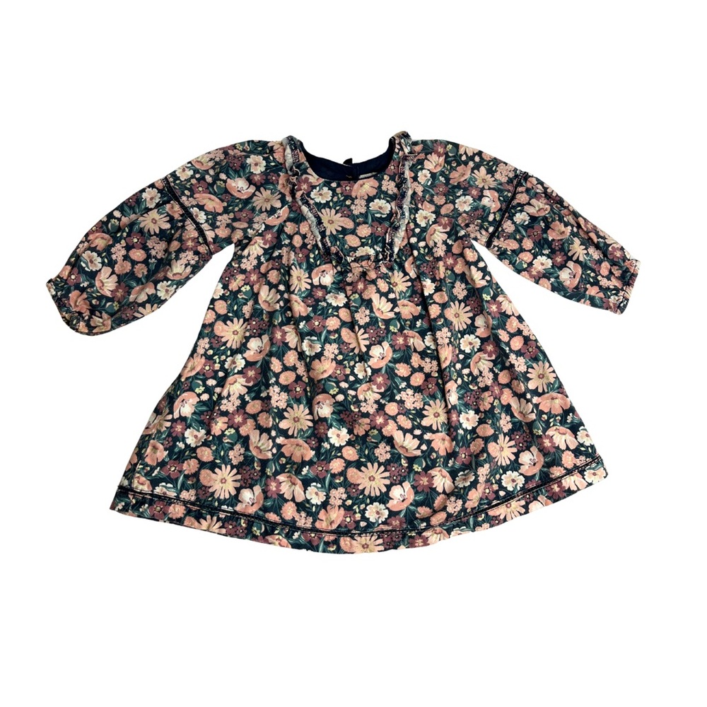 Joie Kids Girls Navy Floral Ruffle Long Sleeve Dress